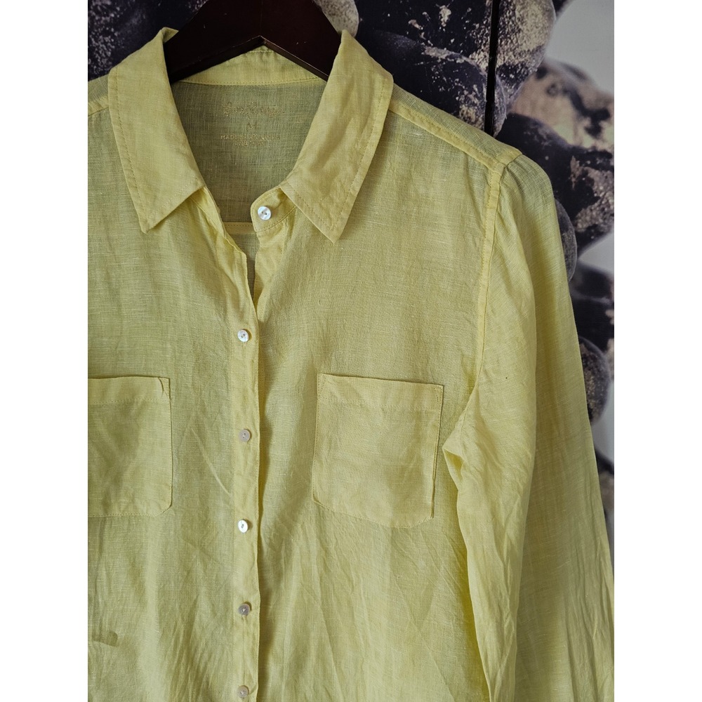 Lilly Pulitzer Womens Yellow 100% Linen Button Down Shirt Pockets Long Sleeve M